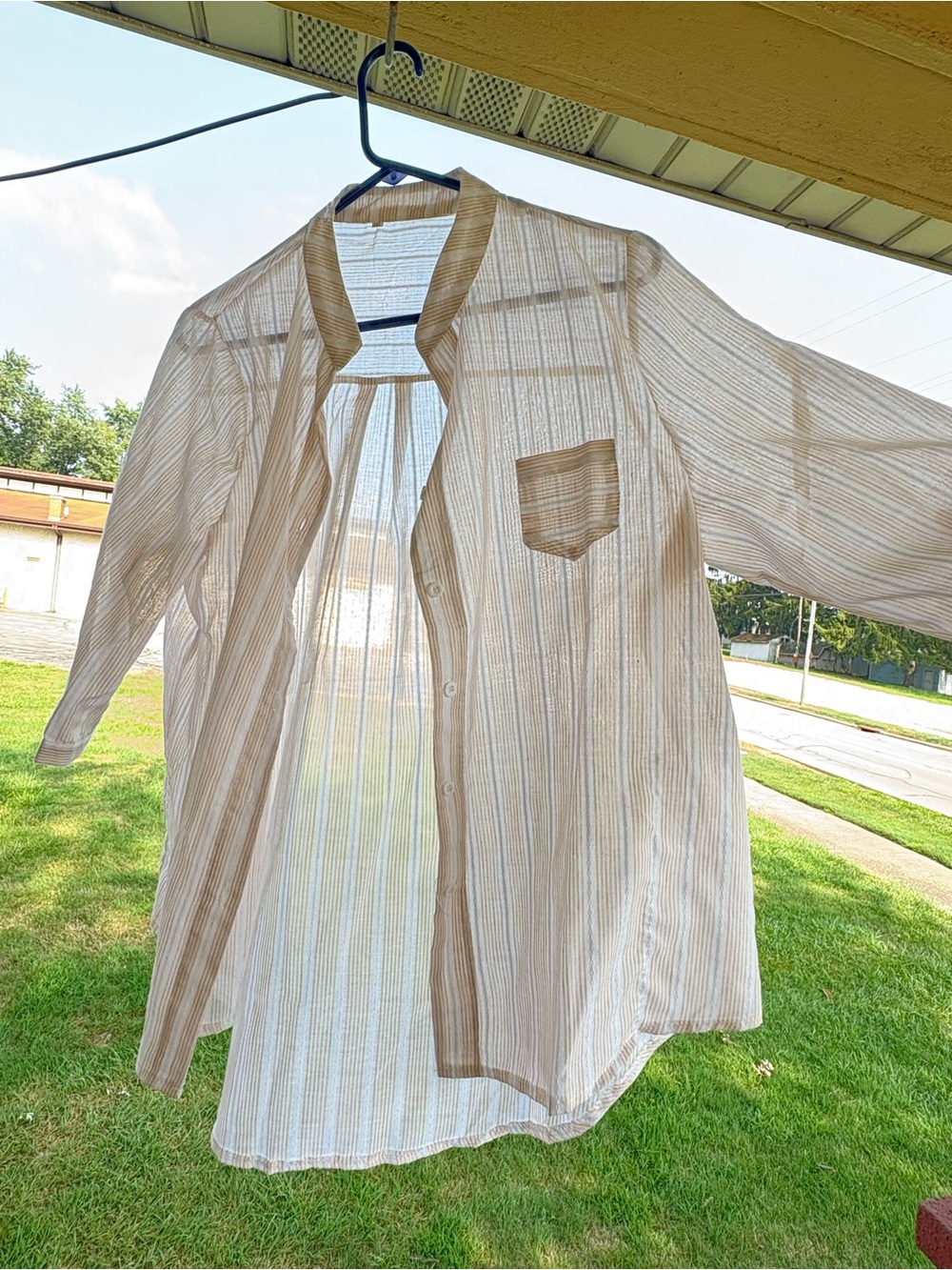 Striped Knit Button-Up Top in Cream and Beige